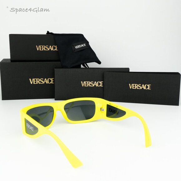 BRAND NEW Versace VE4482 544987 LOGO Yellow Grey Rectangular Unisex Sunglasses - Picture 8 of 8